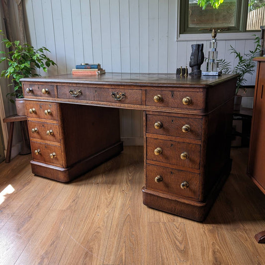 Victorian Oak Twin Pedestal Desk