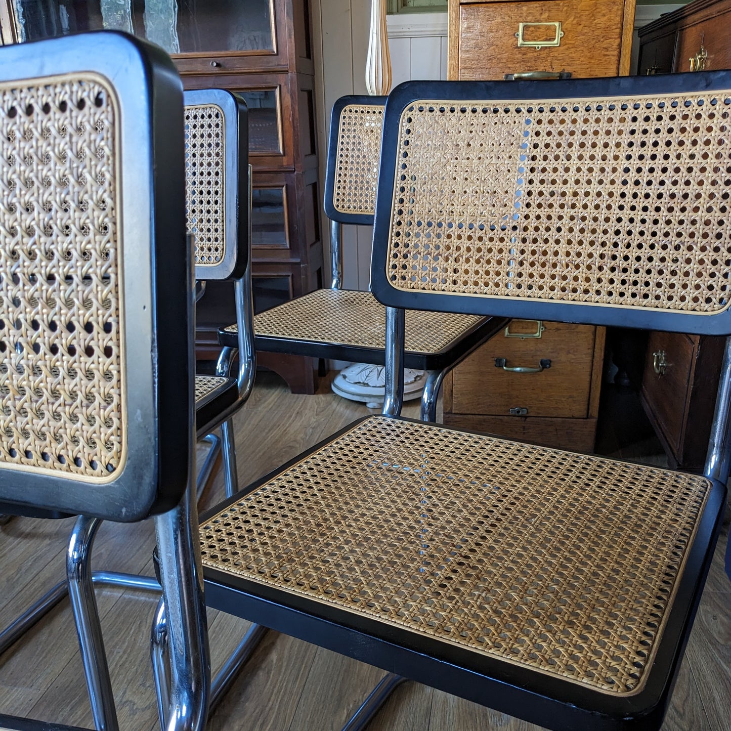 Mid Century Chrome and Rattan Dining Chairs