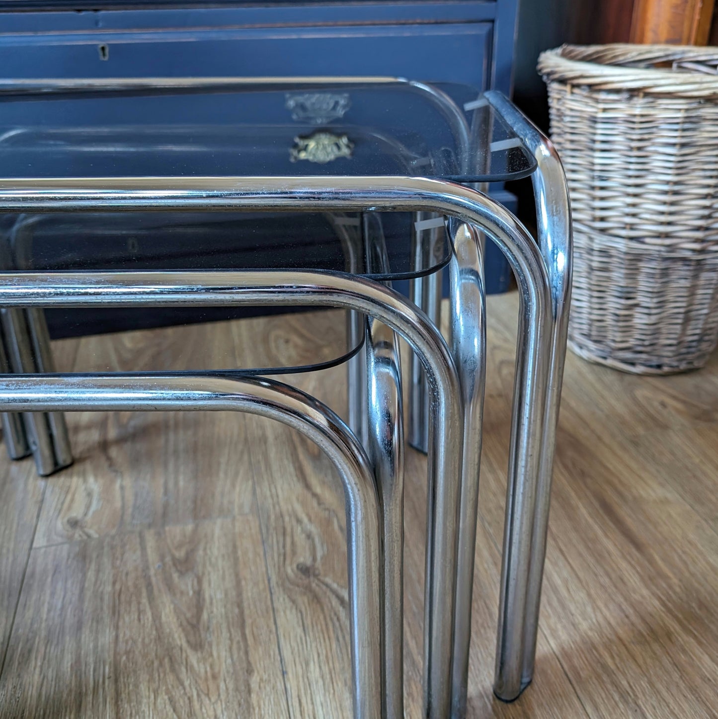 1980s Chrome and Smoked Glass Nest of Tables