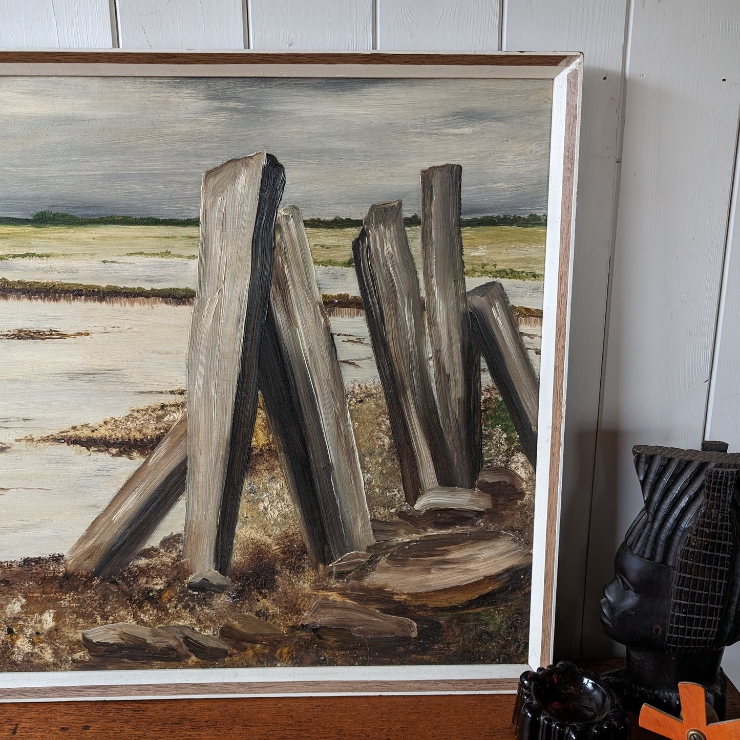 Mid Century Oil on Board "The Bait Digger"