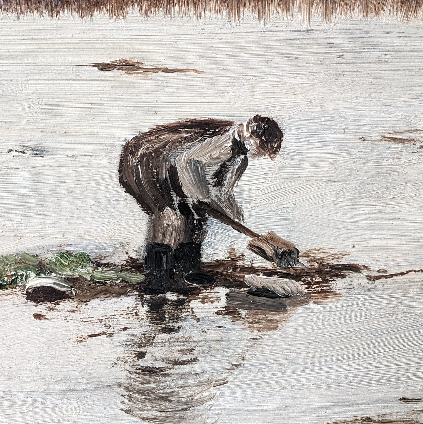 Mid Century Oil on Board "The Bait Digger"
