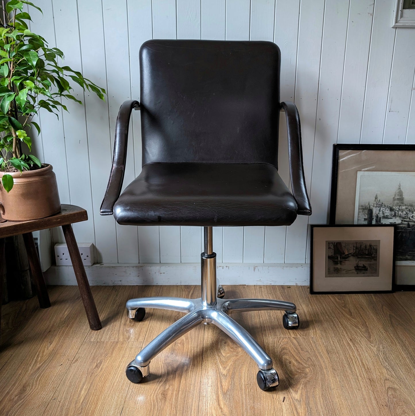 Vintage Leather Desk Chair Manufactured by Frag
