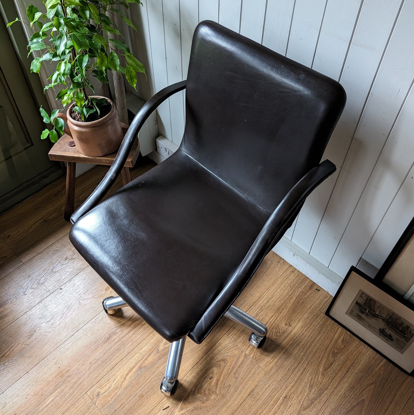 Vintage Leather Desk Chair Manufactured by Frag