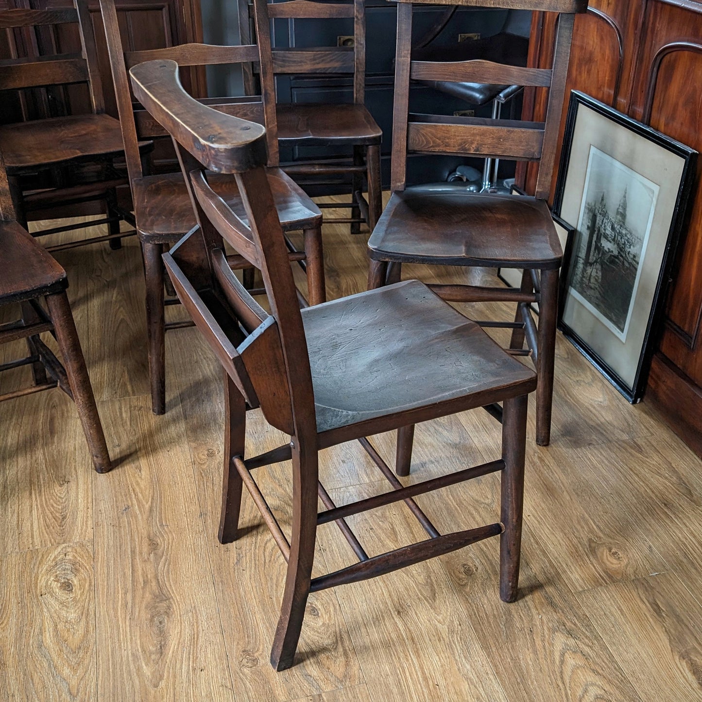 Six Antique Chapel Chairs