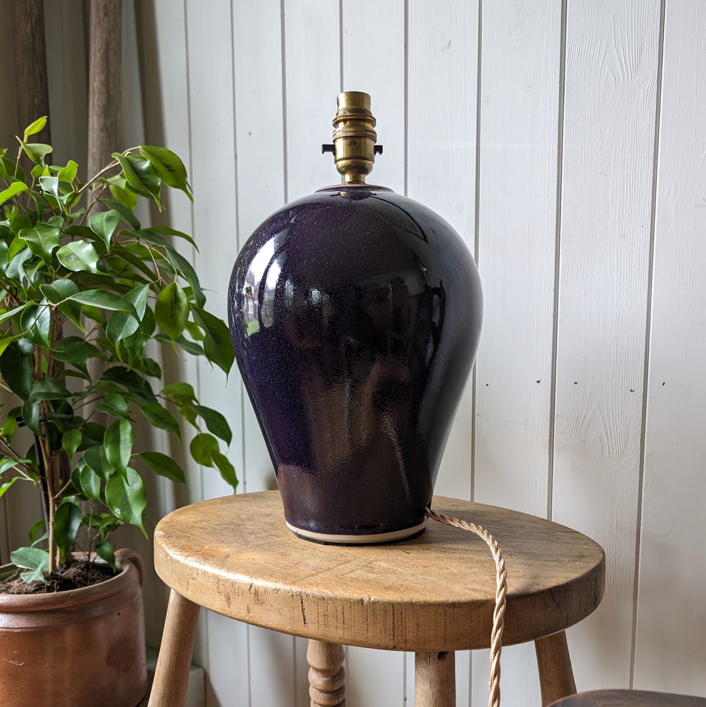 1960s Blue Glazed Ceramic Lamp
