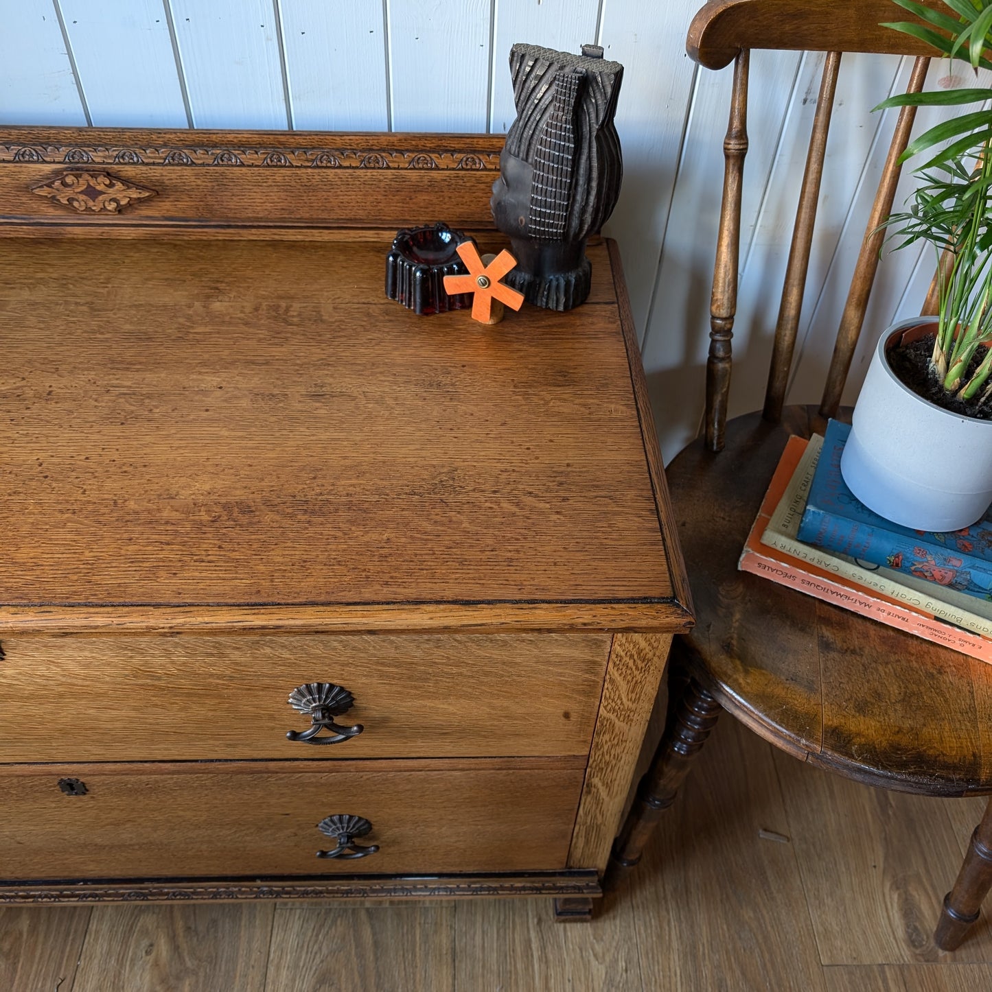 Low Vintage Oak Chest of Drawers