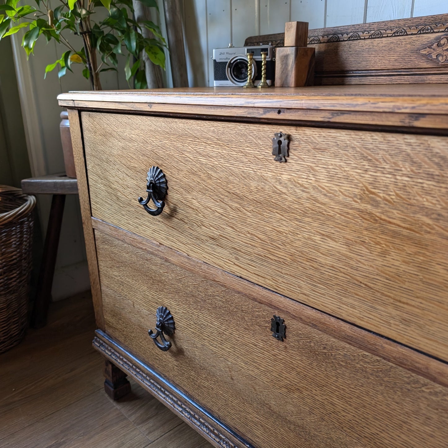 Low Vintage Oak Chest of Drawers