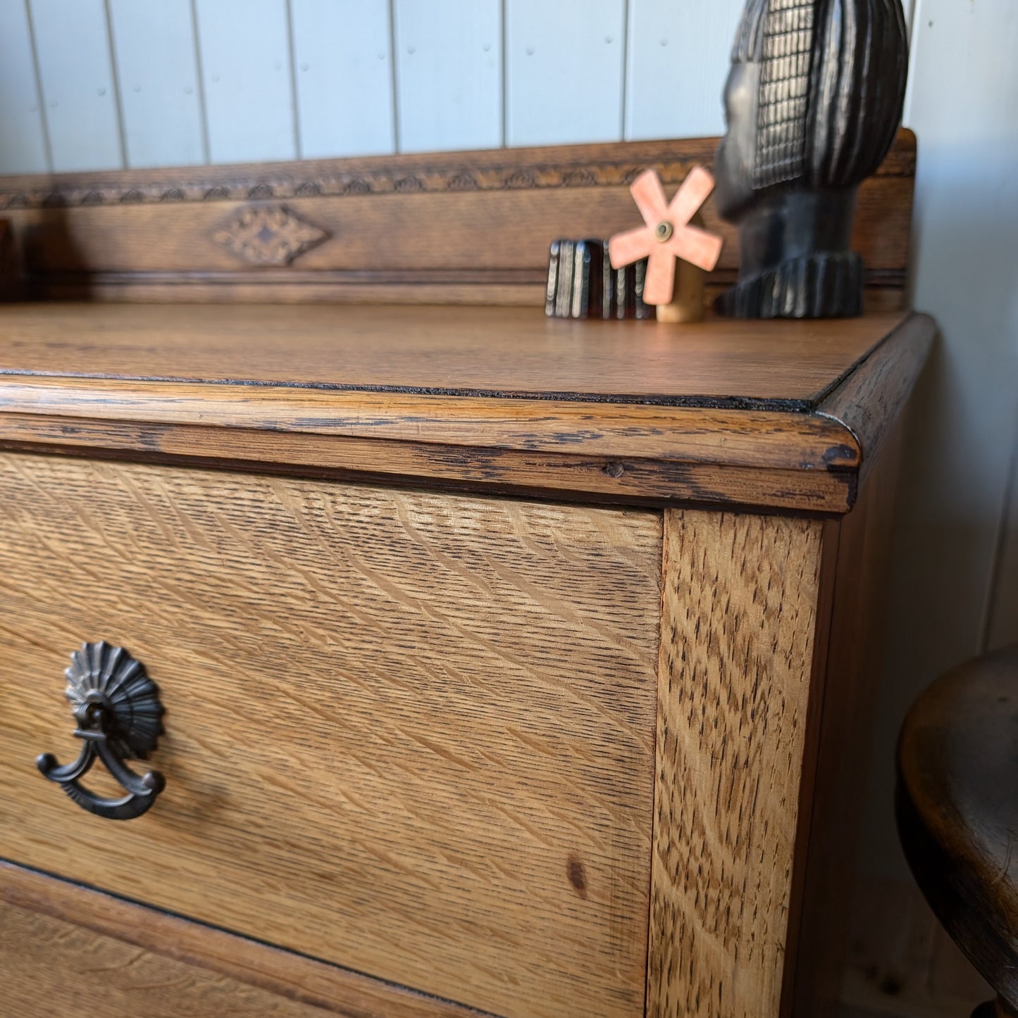 Low Vintage Oak Chest of Drawers