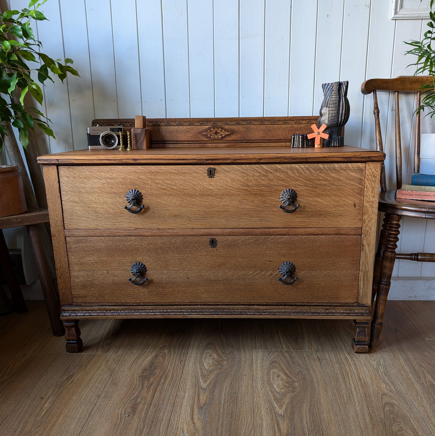 Low Vintage Oak Chest of Drawers