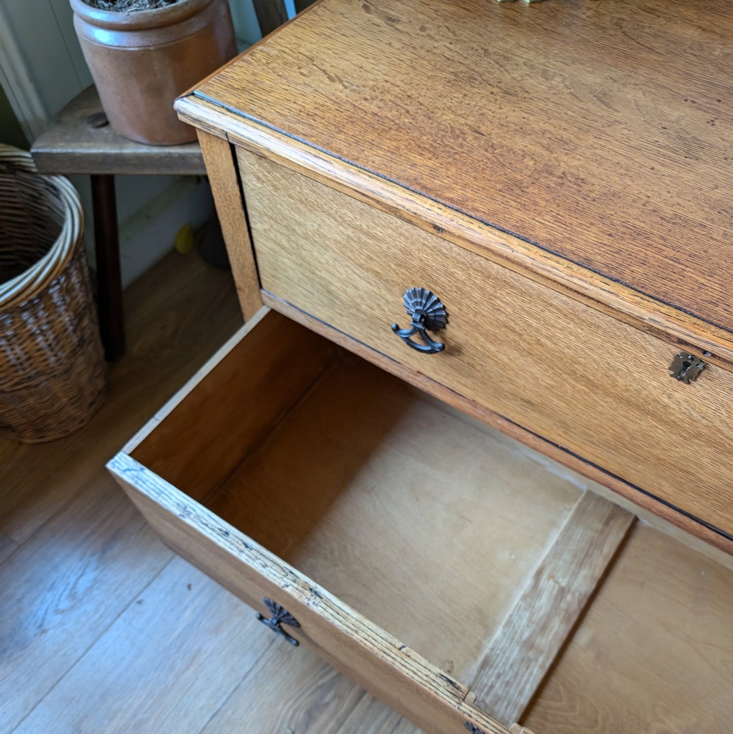 Low Vintage Oak Chest of Drawers