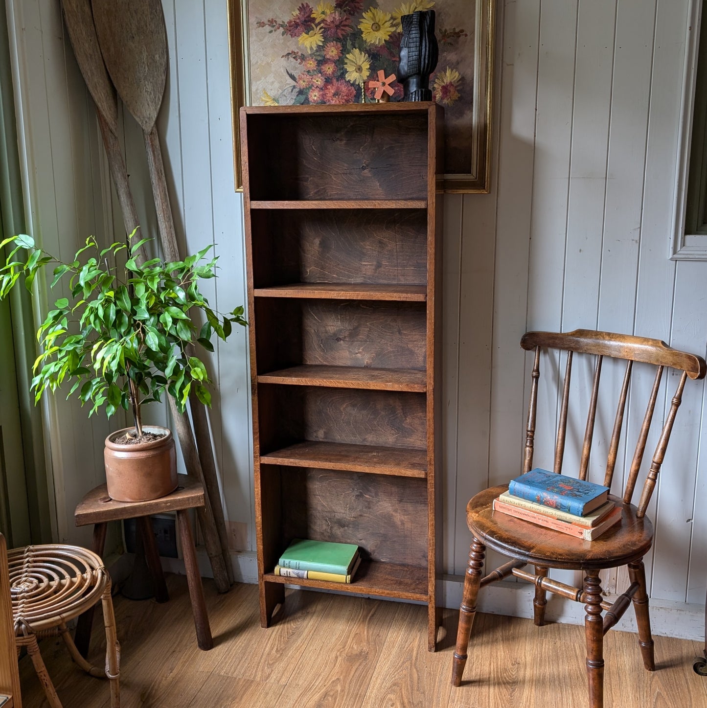 Shallow Antique Oak Bookcase