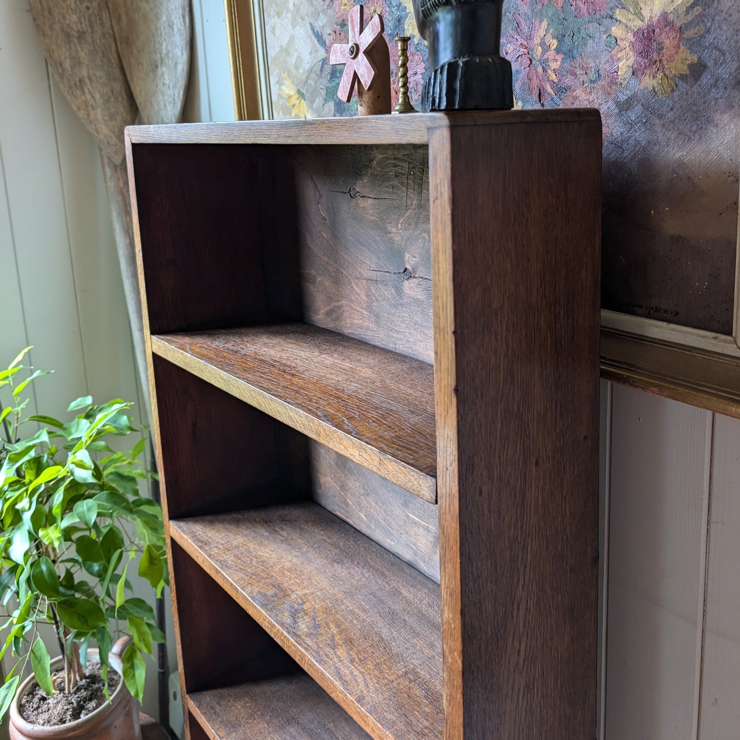 Shallow Antique Oak Bookcase