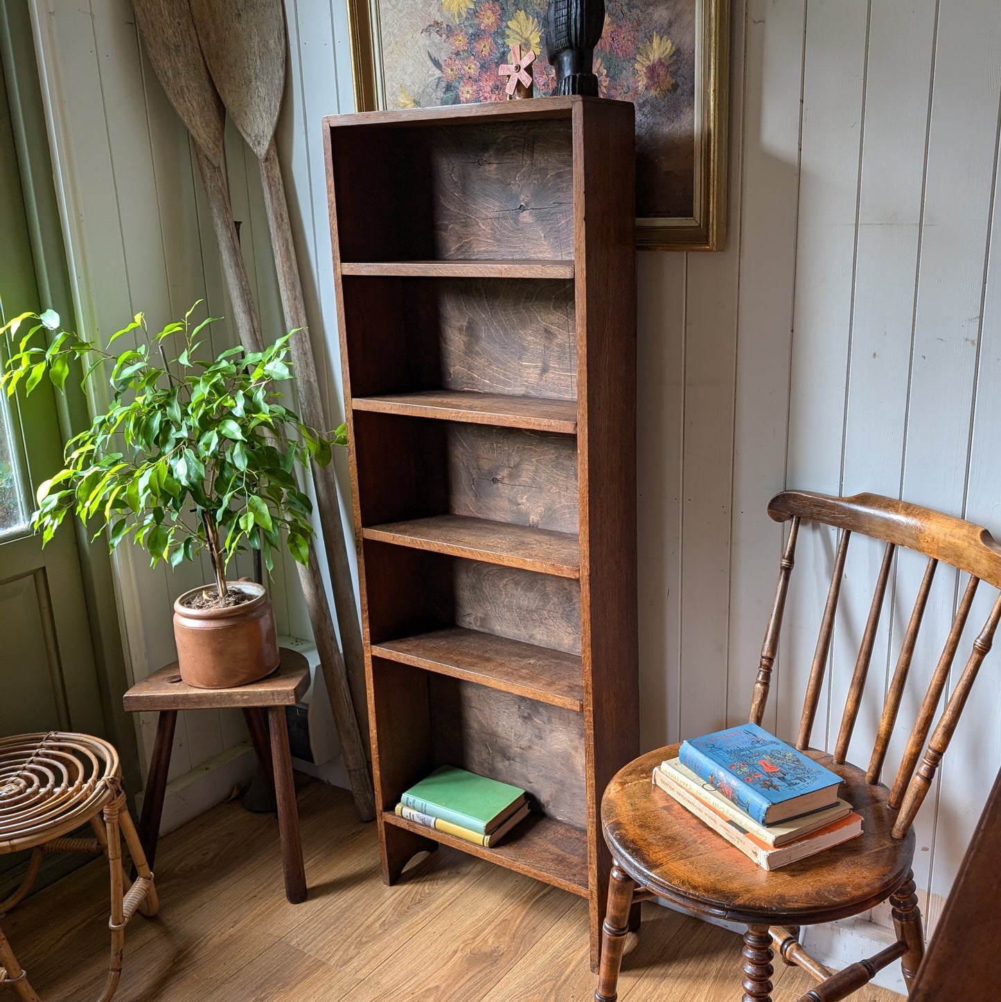 Shallow Antique Oak Bookcase