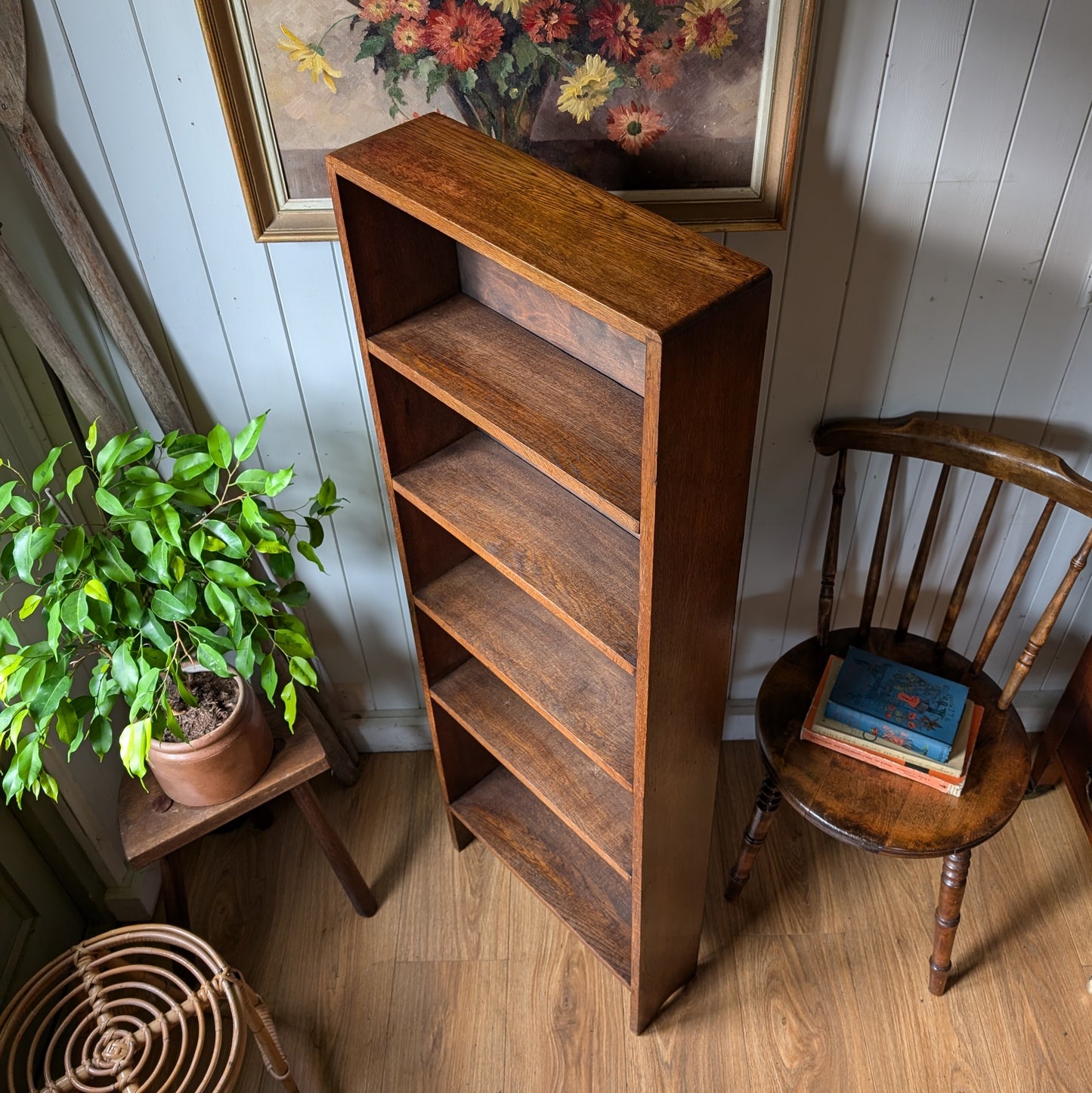 Shallow Antique Oak Bookcase