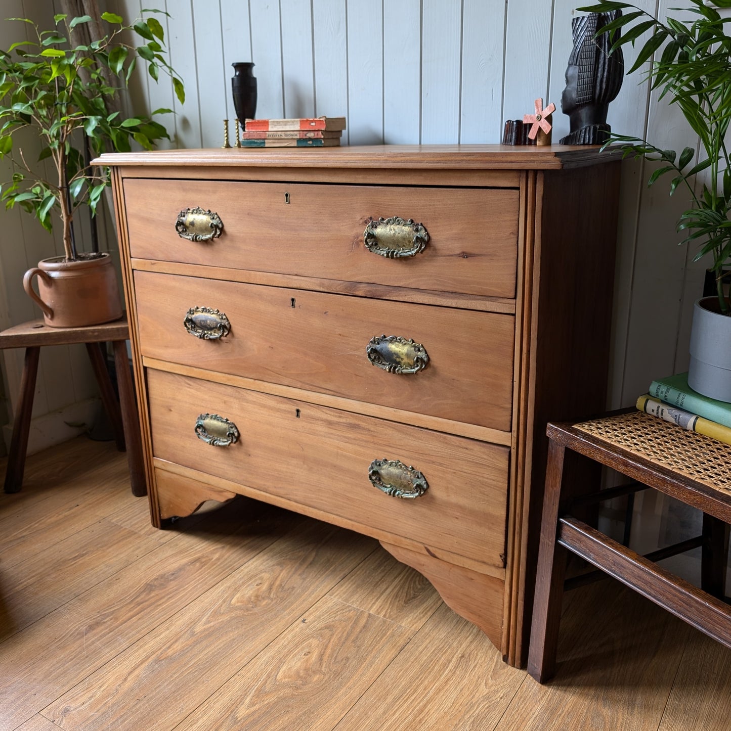 Small Satin Walnut Antique Chest of Drawers