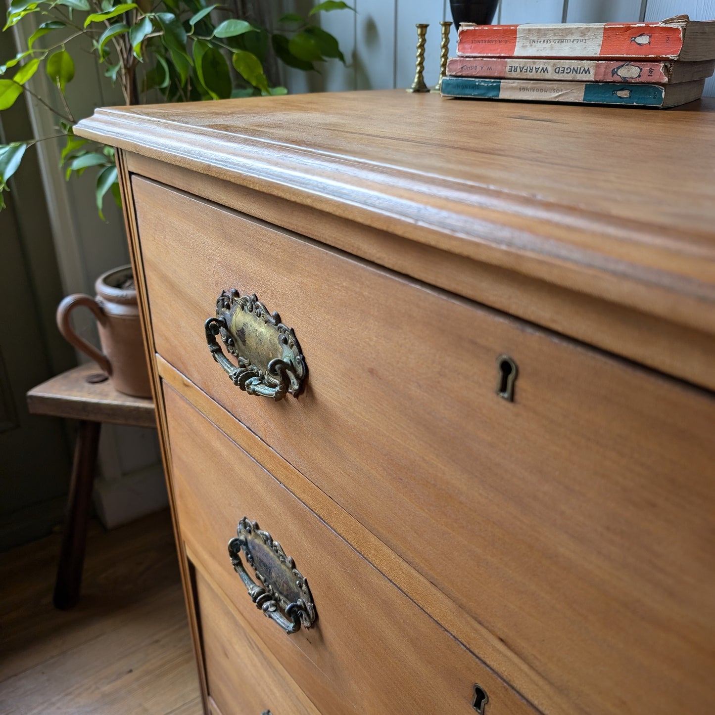 Small Satin Walnut Antique Chest of Drawers