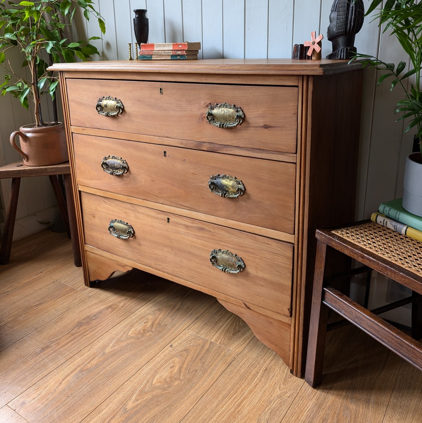 Small Satin Walnut Antique Chest of Drawers
