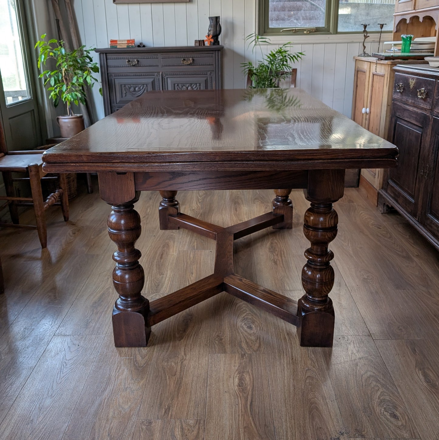 Large Vintage Oak Draw Leaf Table