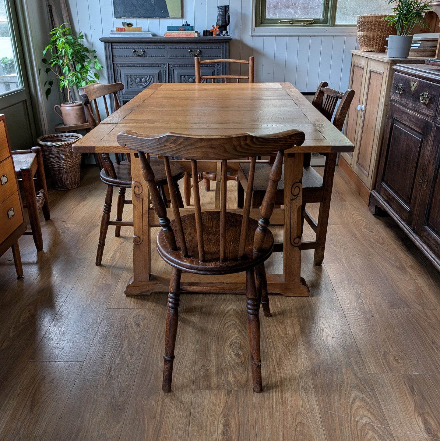 Antique Arts and Crafts Oak Dining Table