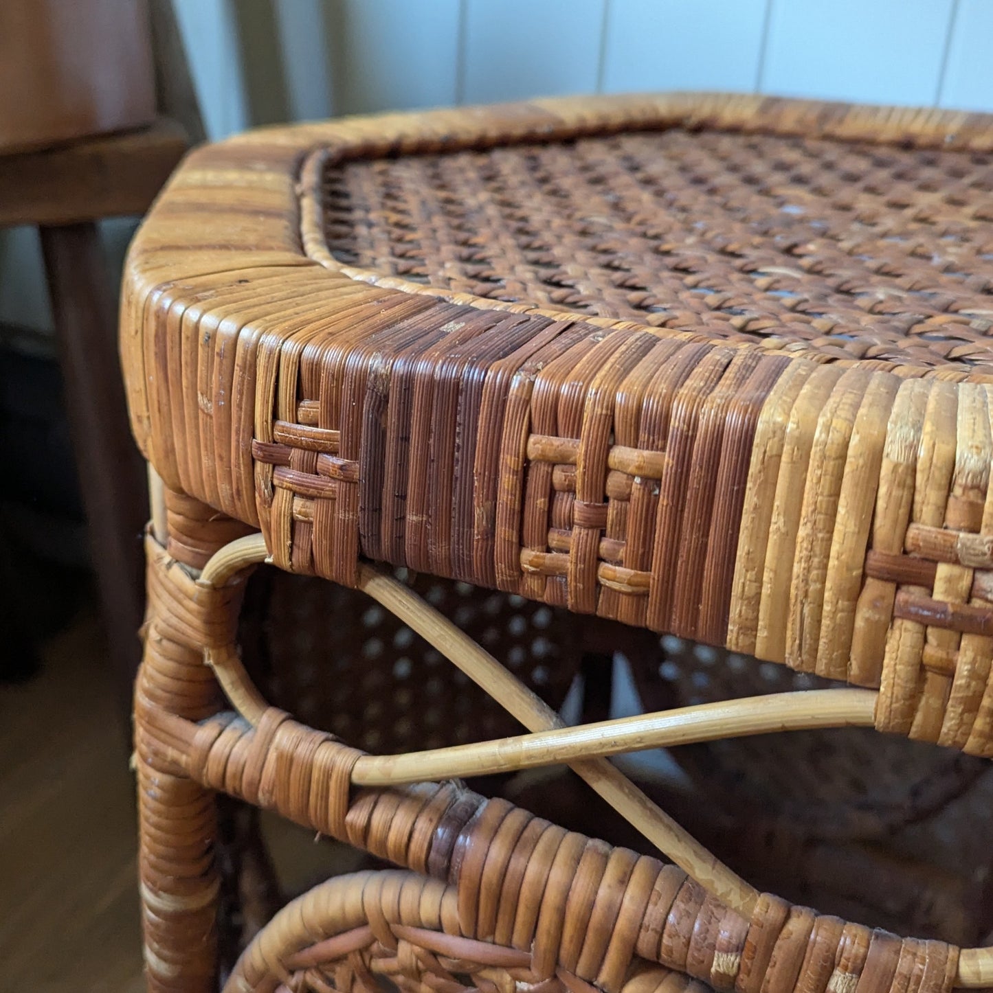 Vintage Bamboo and Cane Side Table