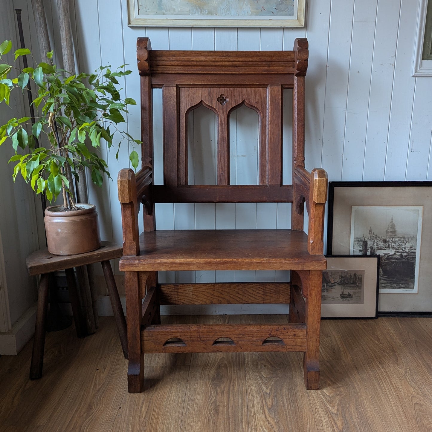 Large Oak Gothic Armchair