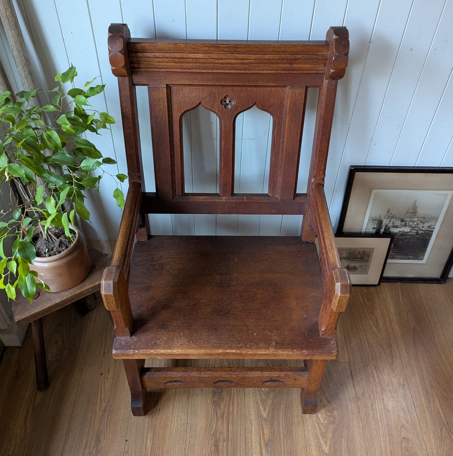 Large Oak Gothic Armchair