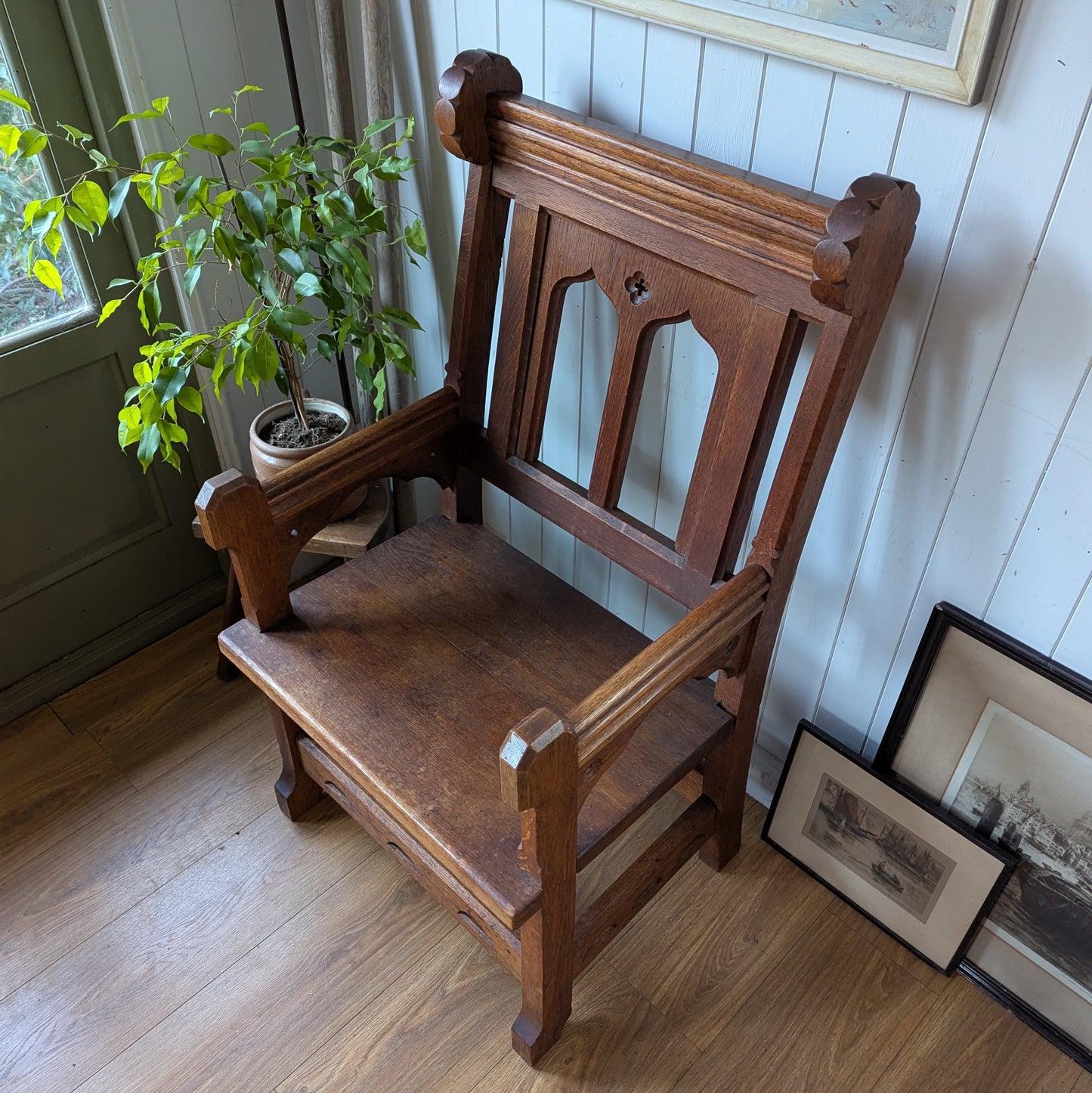 Large Oak Gothic Armchair