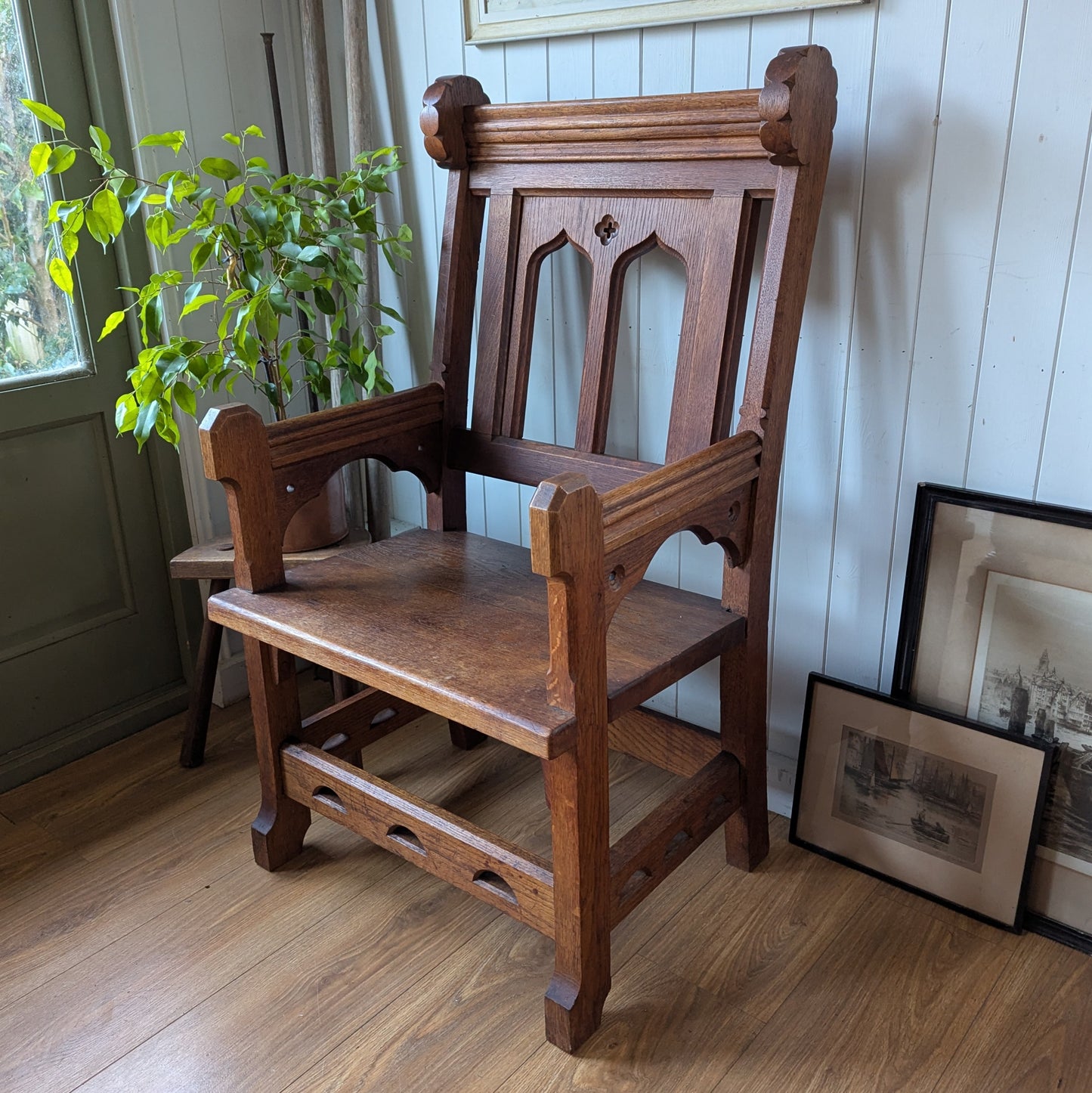 Large Oak Gothic Armchair