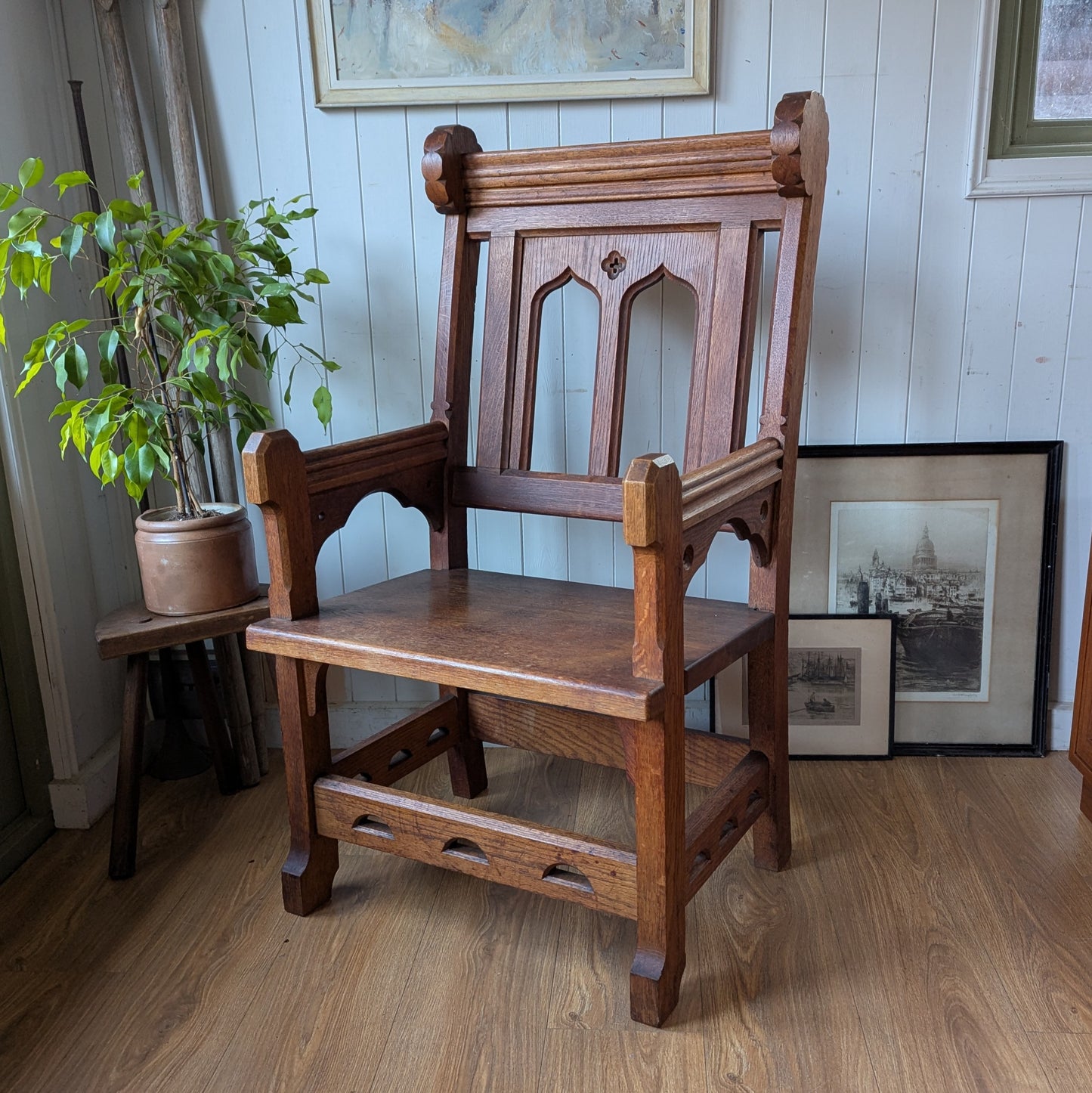 Large Oak Gothic Armchair
