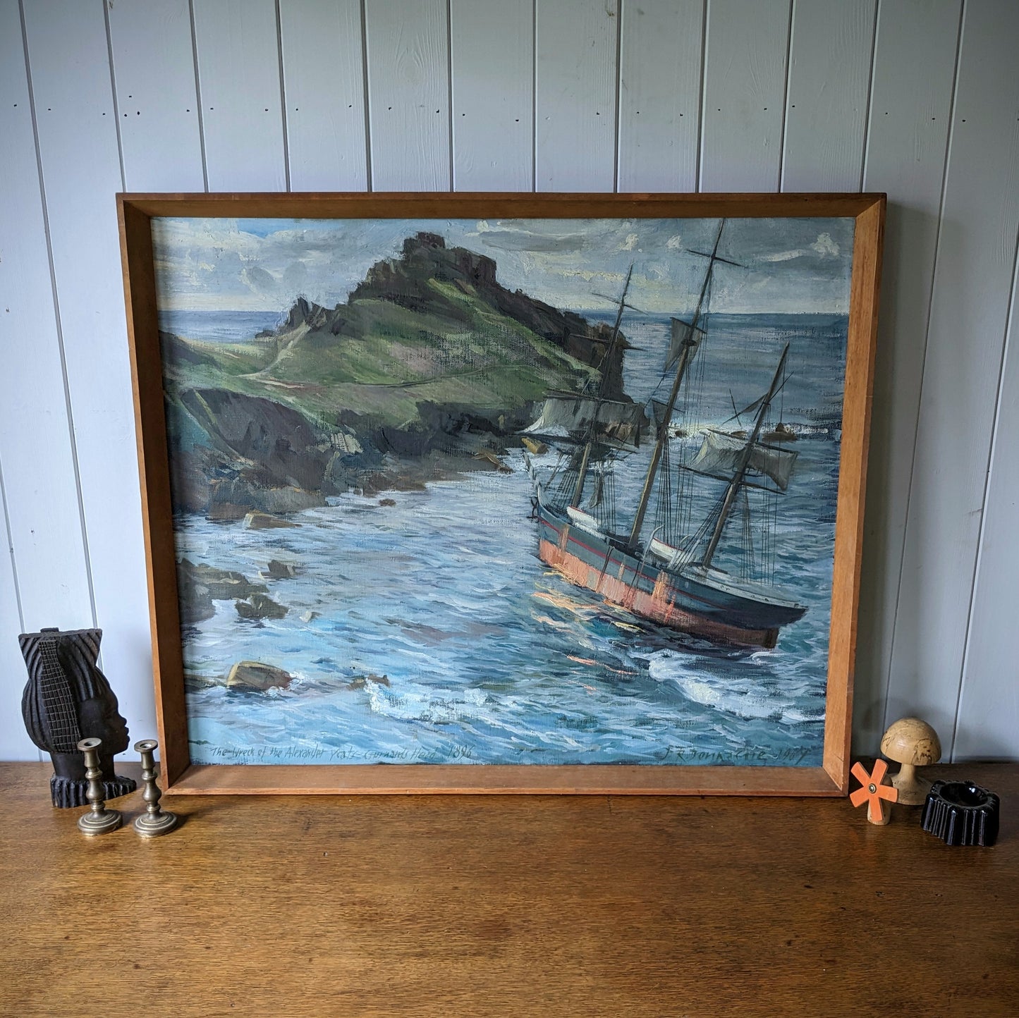Large Vintage Nautical Oil Painting