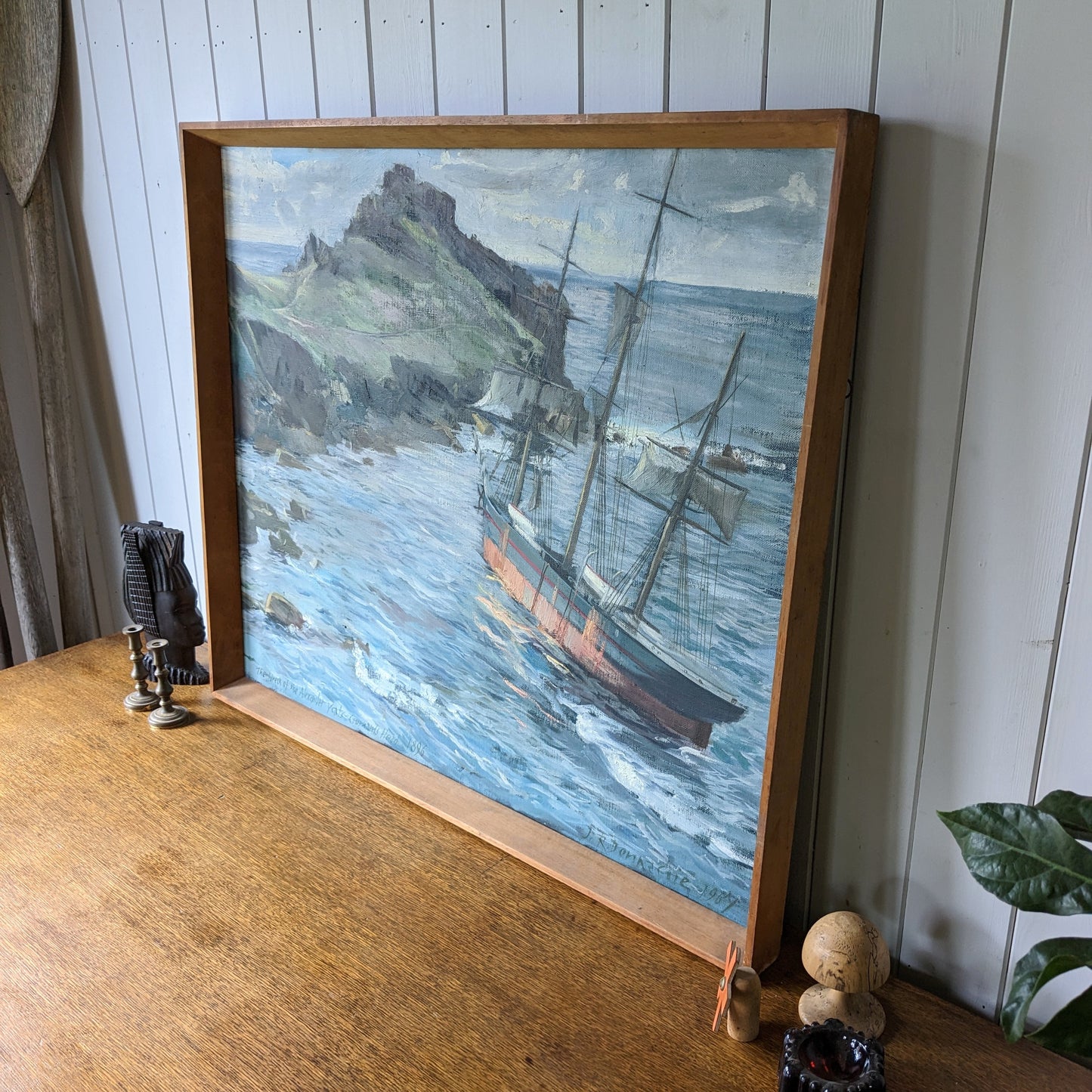 Large Vintage Nautical Oil Painting