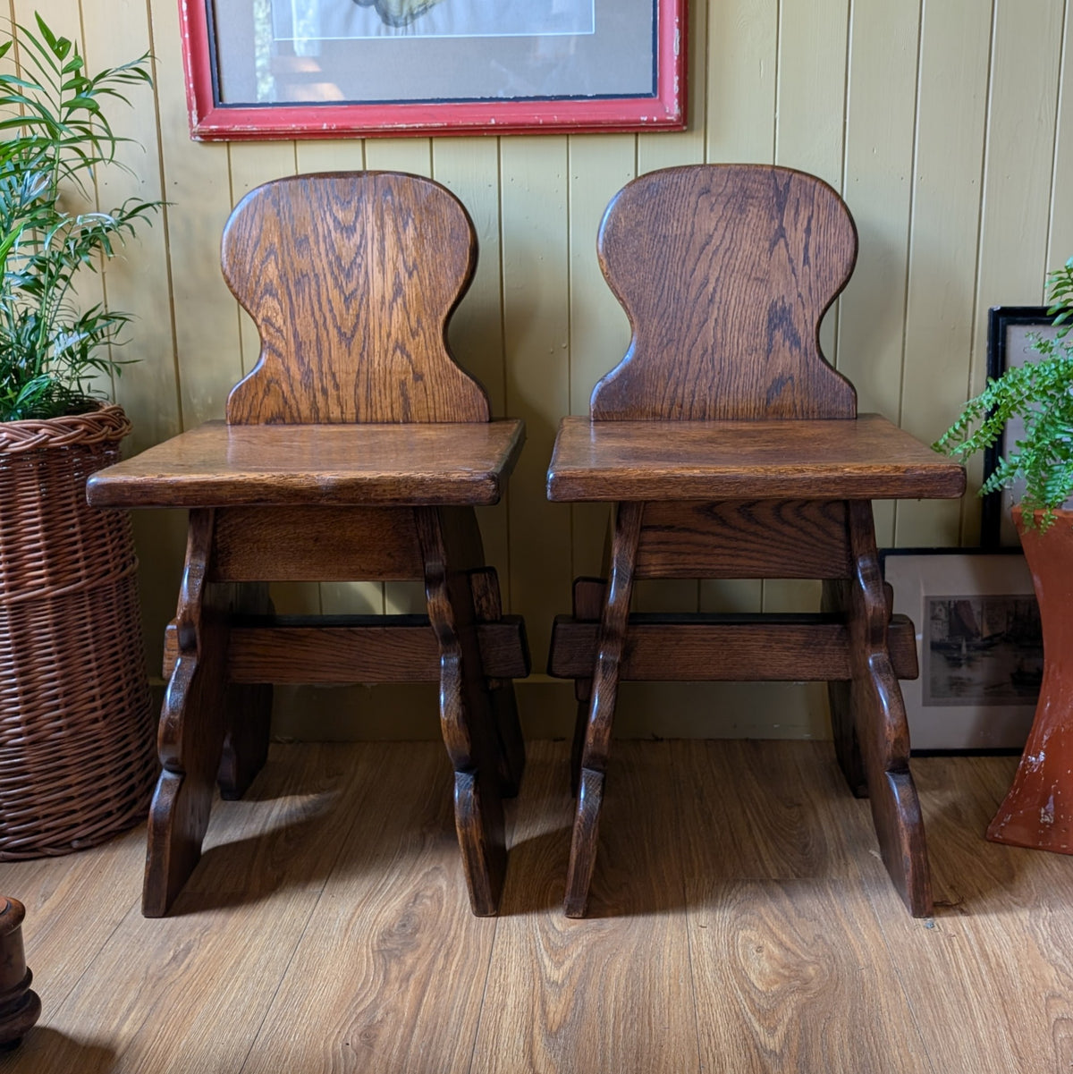 Pair of 1960s Mid-Century Brutalist Solid Oak Dining Chairs