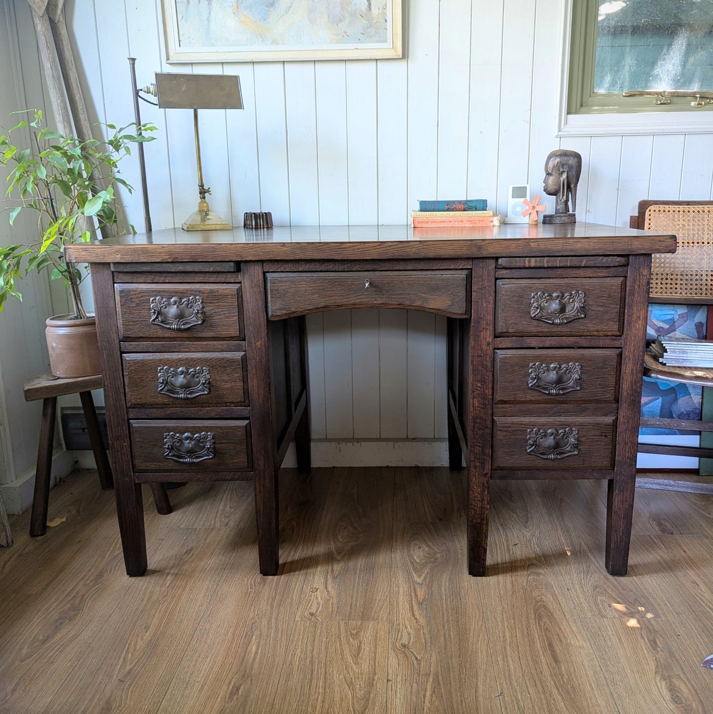 Oak Twin Pedestal Desk