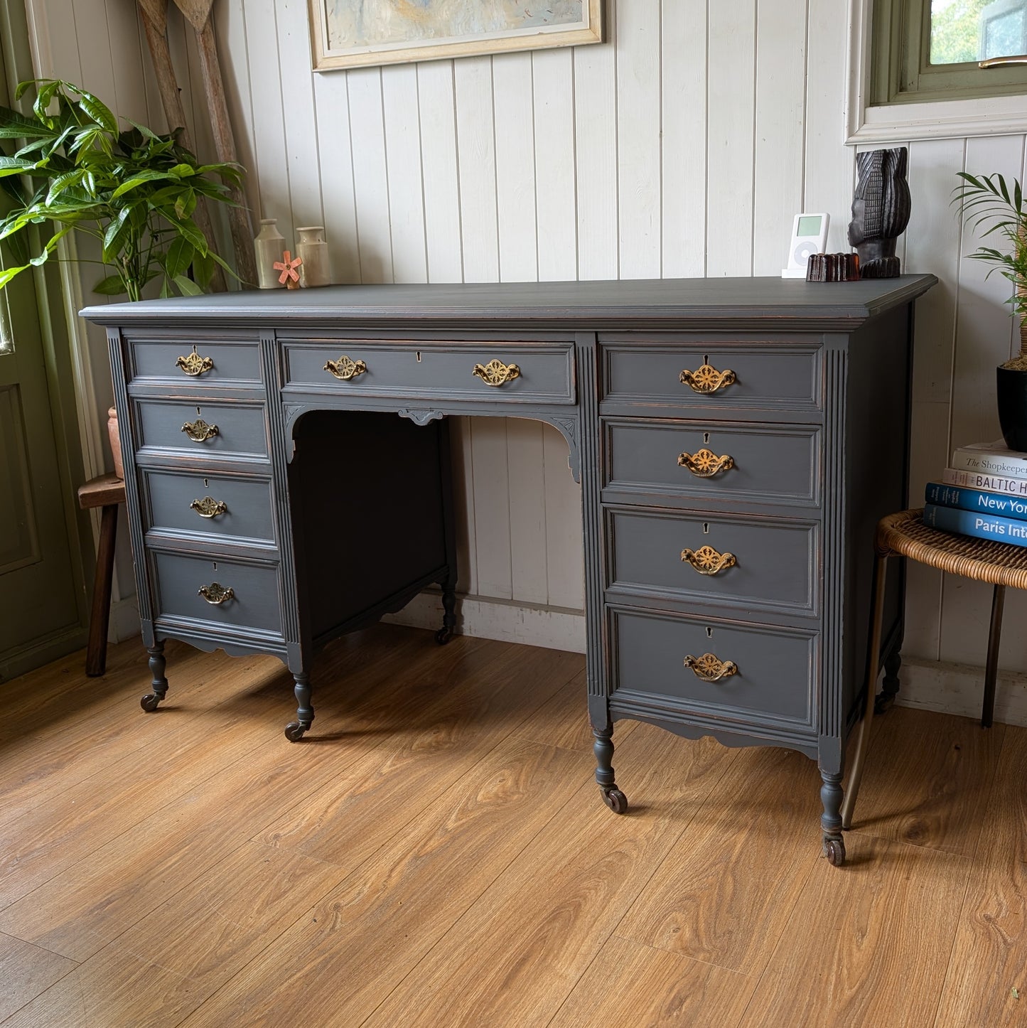 Painted Antique Twin Pedestal Desk
