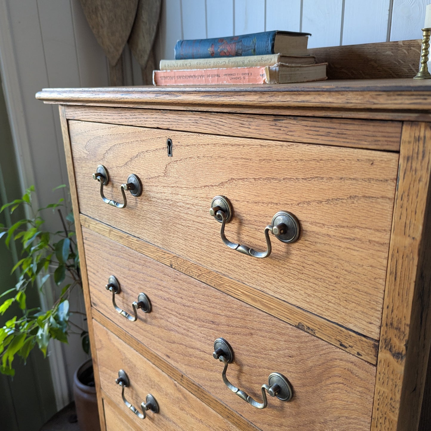 Tall Antique Oak Chest of Drawers