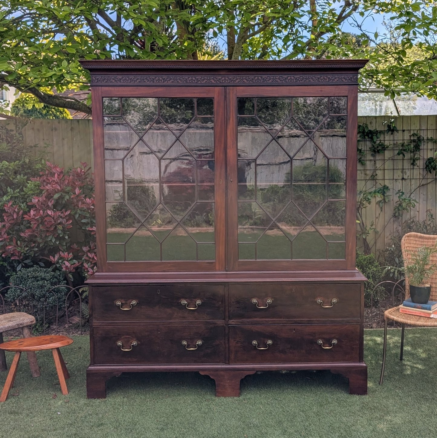 Antique Glazed Bookcase with Drawers