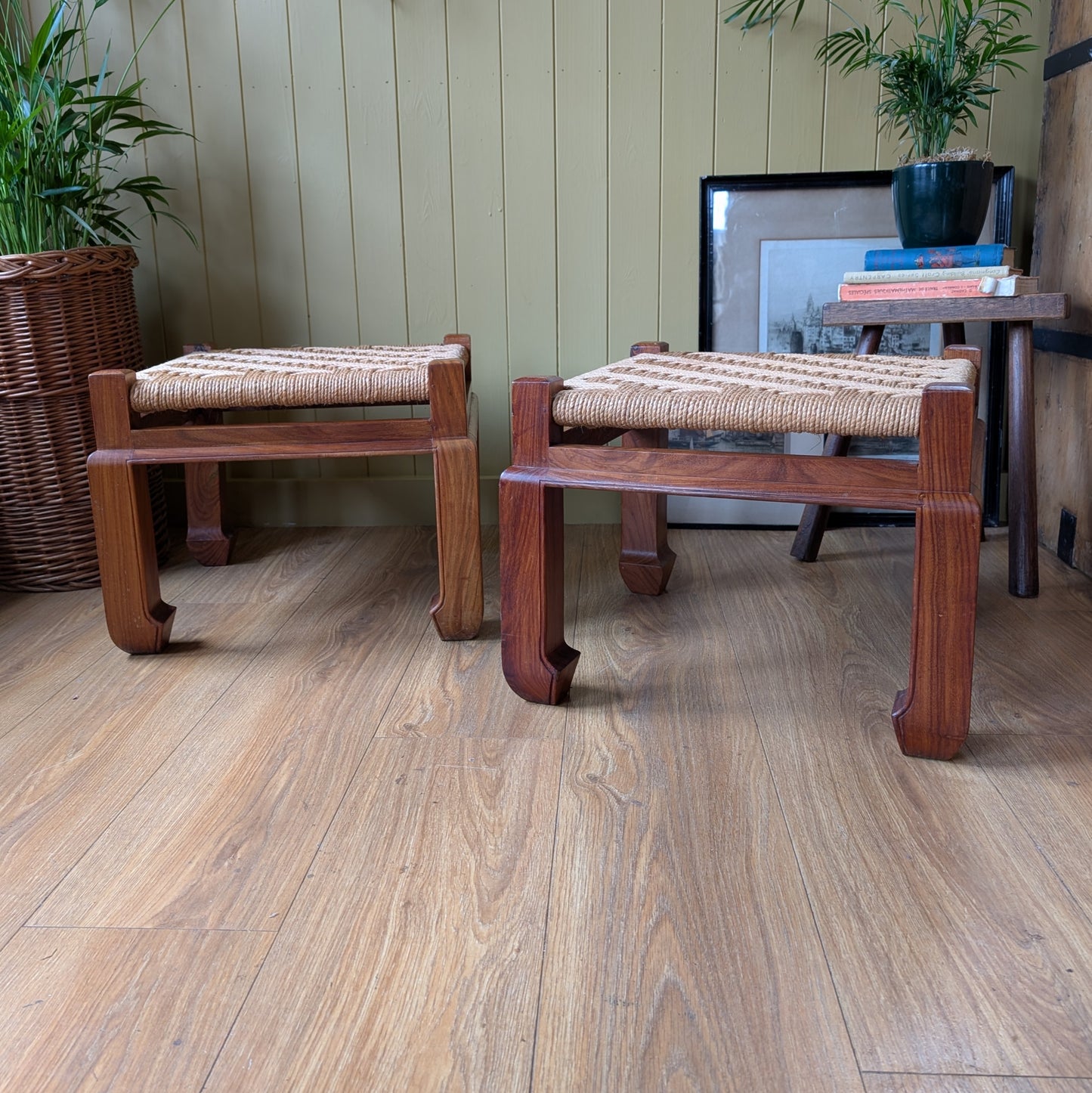 Pair of Mid Century Woven Footstools