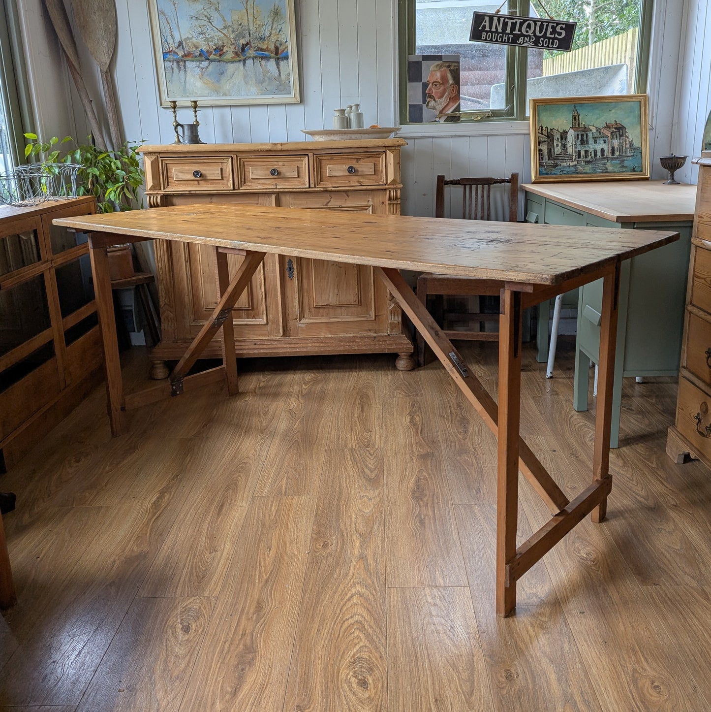 Vintage Pine Trestle Table