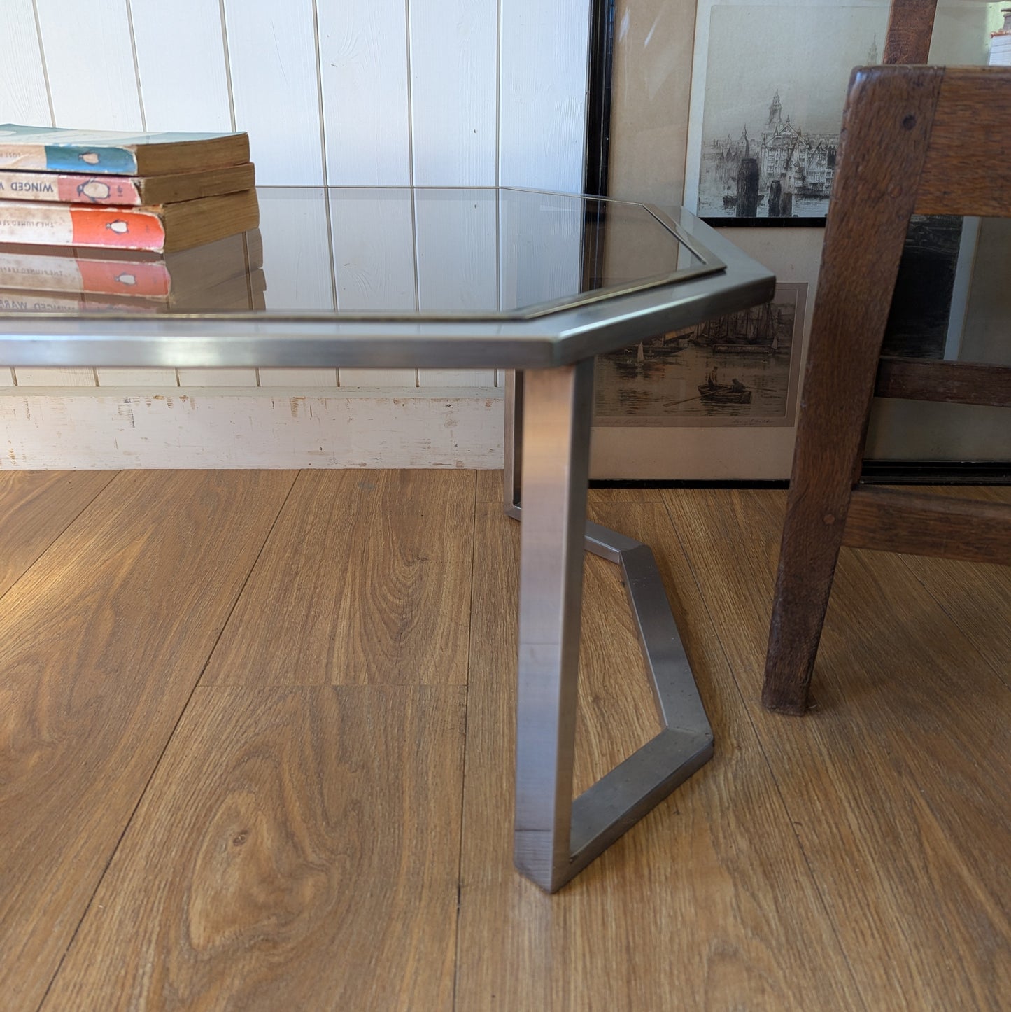 Mid Century Chrome and Brass Coffee Table