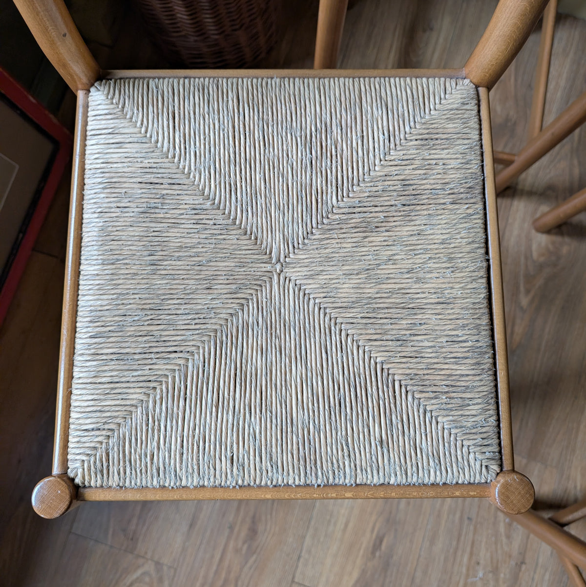 Vintage Mid-Century Wooden Bar Stools with Woven Rush Seats