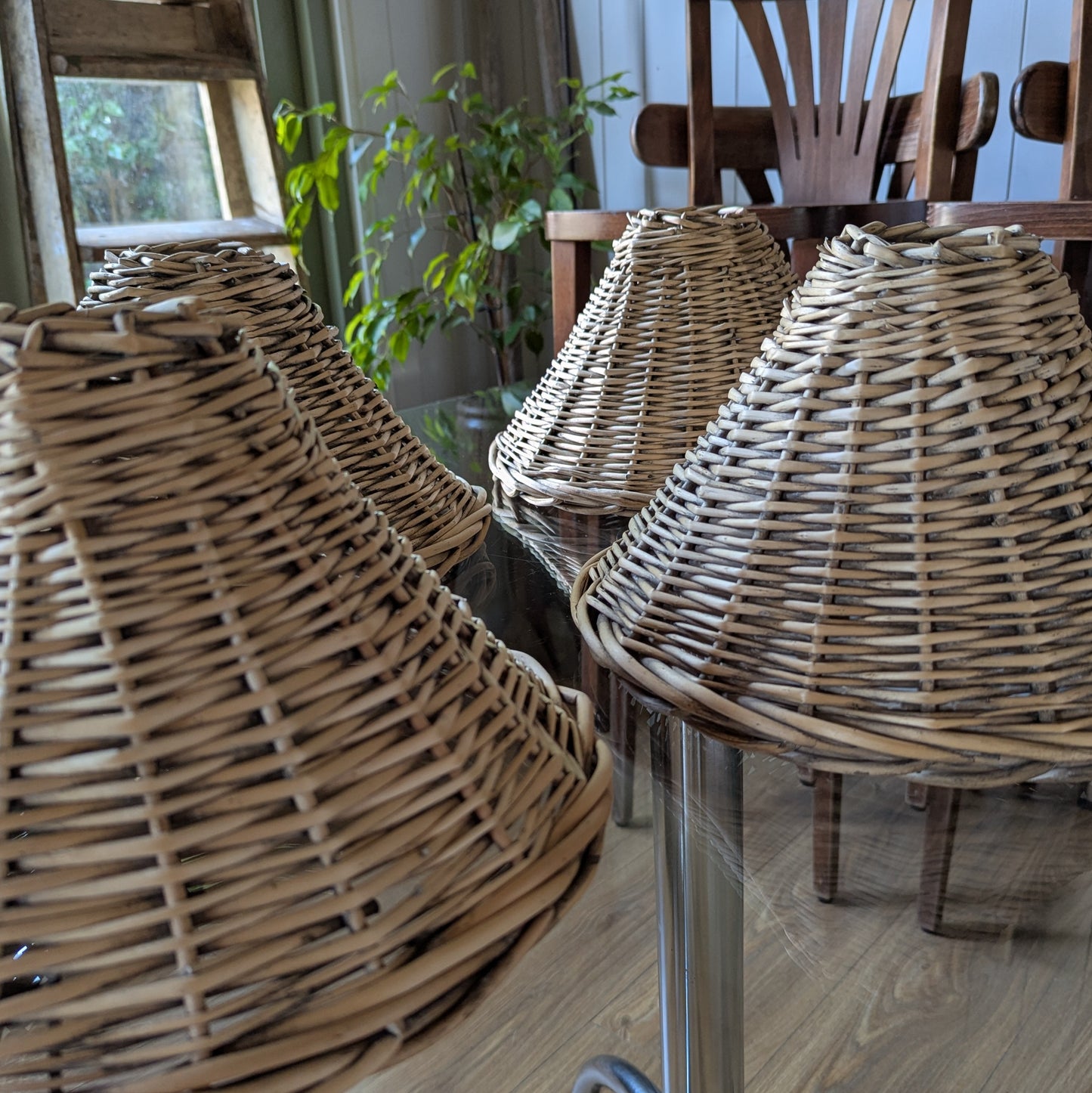 Four Vintage French Rattan Lamp Shades