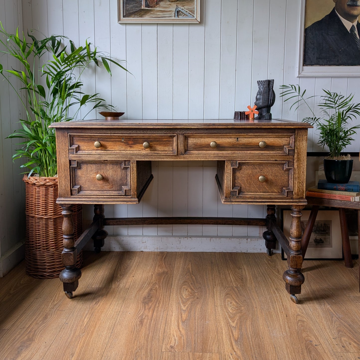 Antique Oak Desk with Leather Top