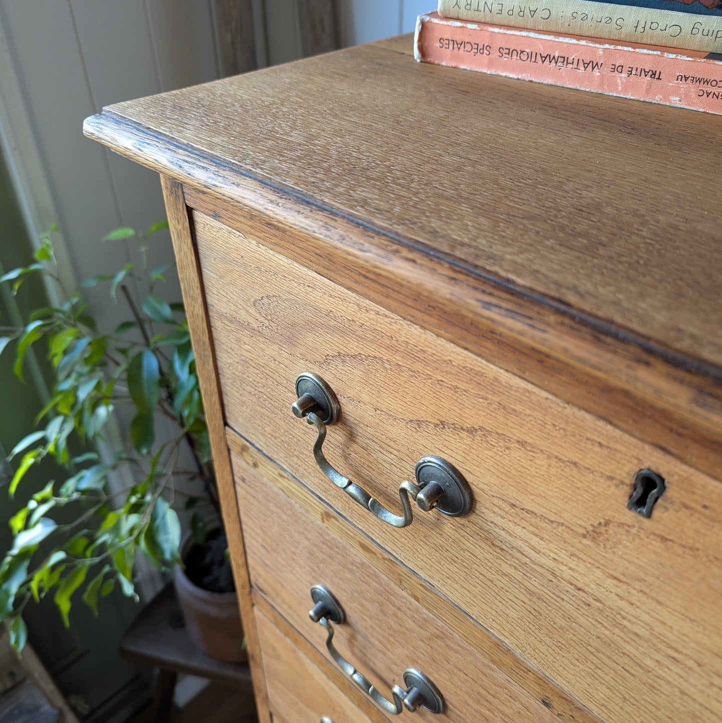 Tall Antique Oak Chest of Drawers