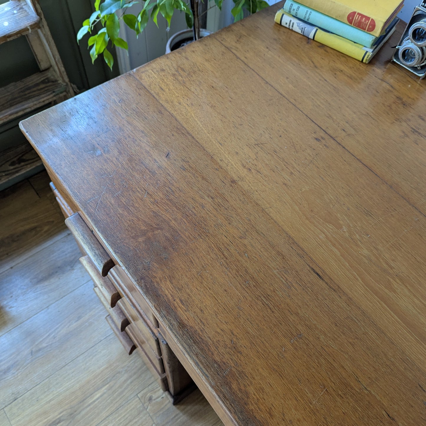 Antique Teak Twin Pedestal Desk