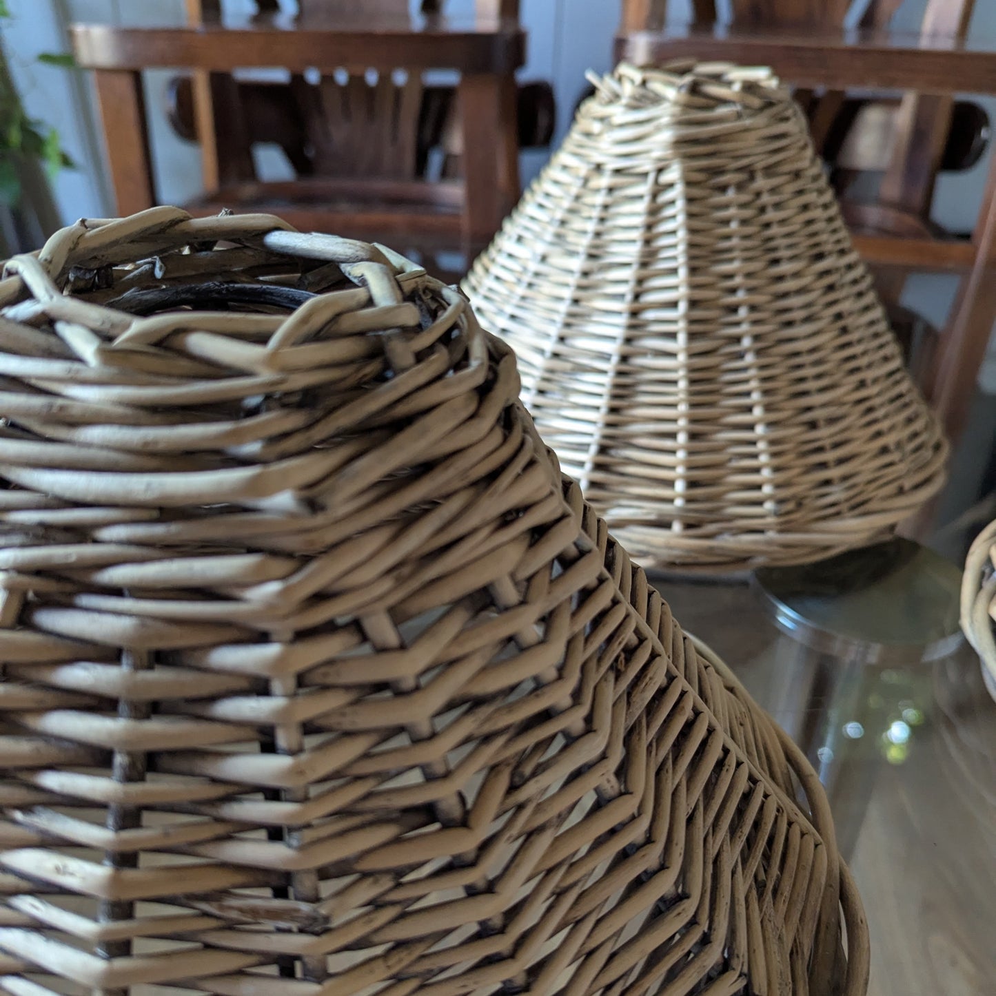 Four Vintage French Rattan Lamp Shades