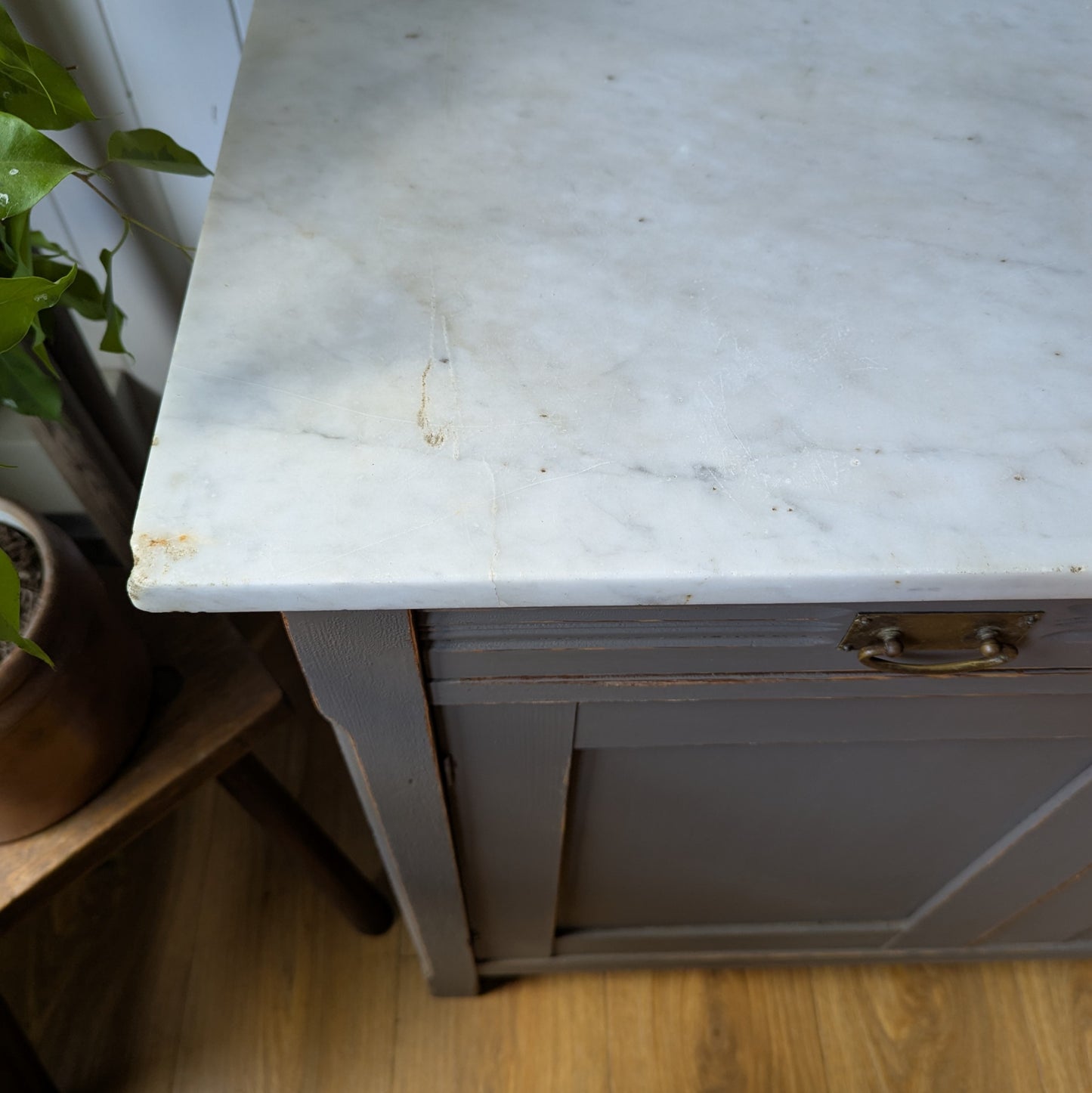 Painted Antique Cupboard with Marble Top