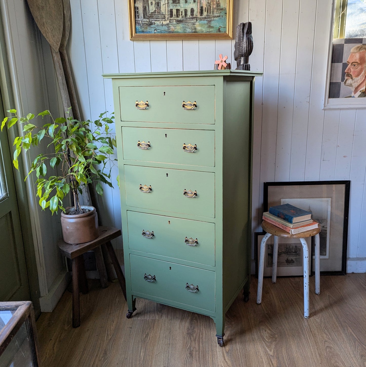 Tall Painted Antique Chest of Drawers