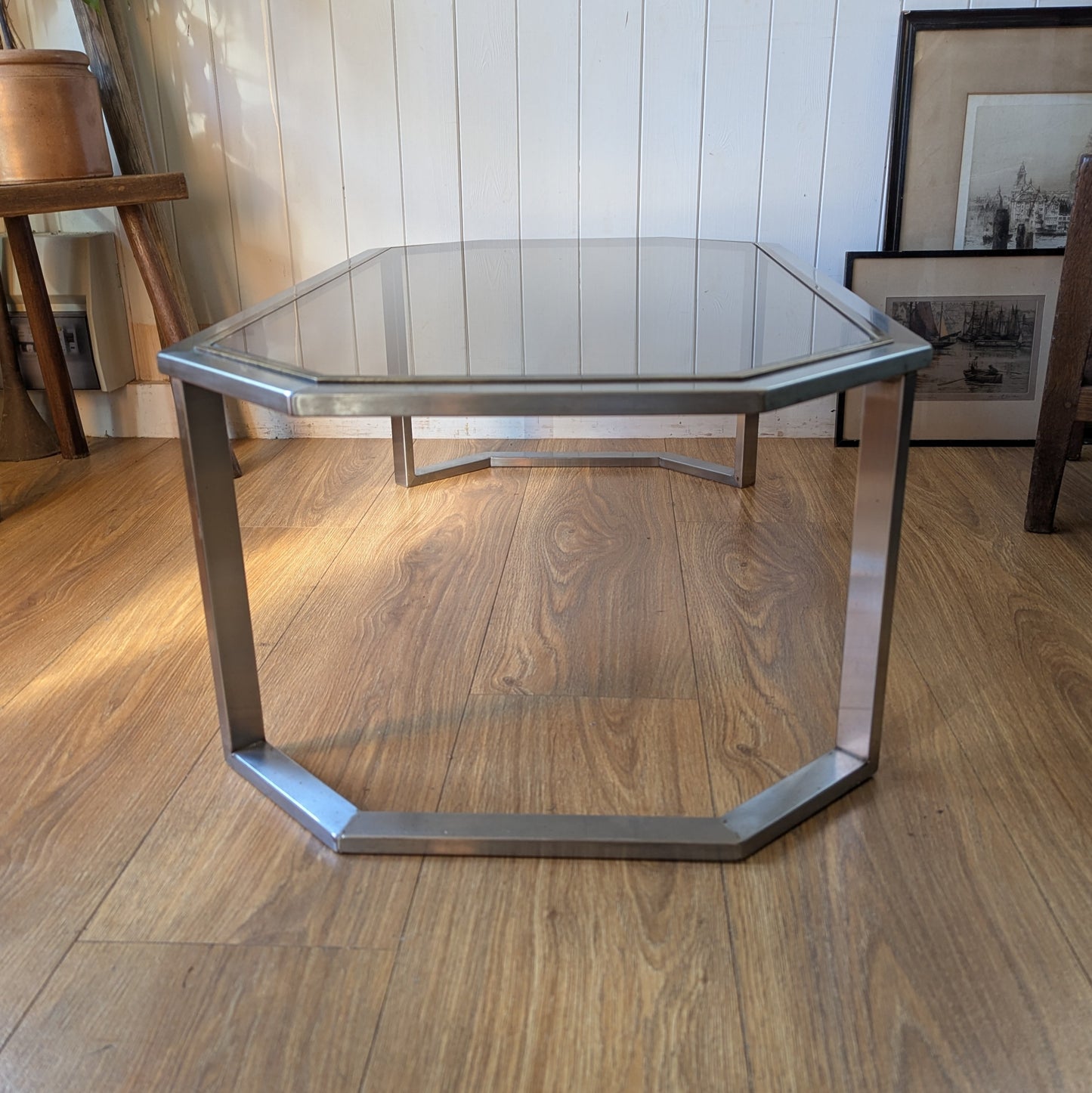 Mid Century Chrome and Brass Coffee Table