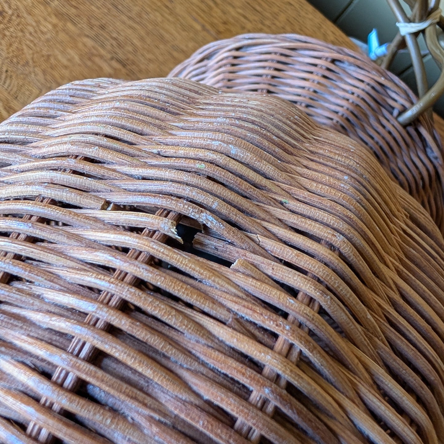 Pair of Large Vintage Woven Wicker Lamps