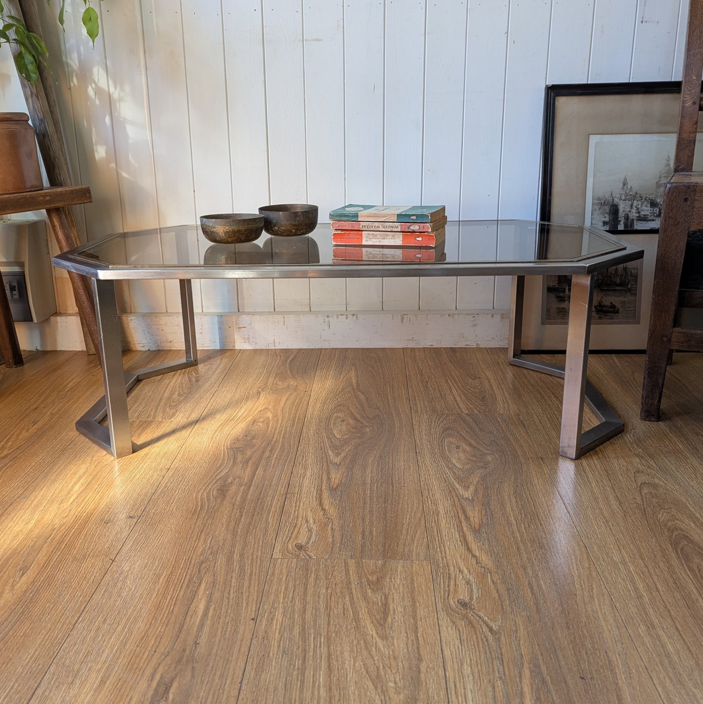 Mid Century Chrome and Brass Coffee Table